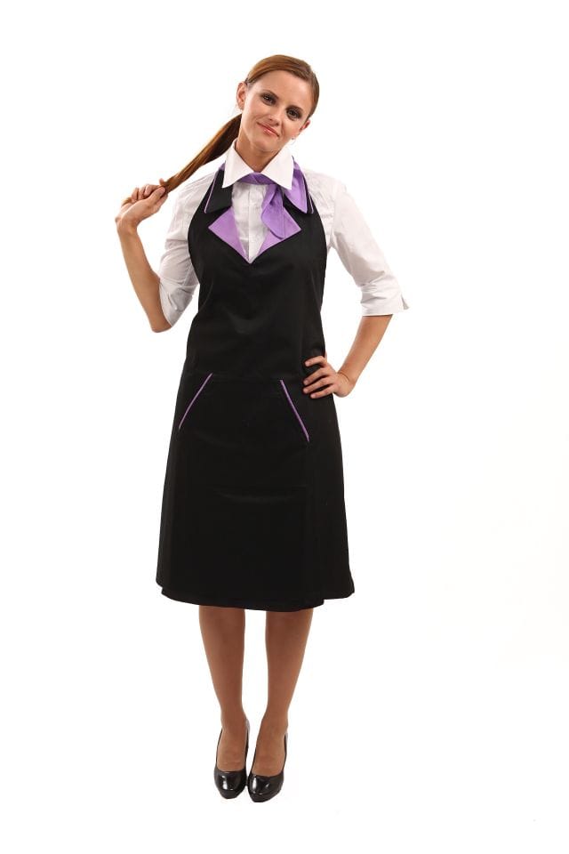 Priekšauts ar žaketes tipa apkakli, melns ar violetu 3 Priekšauts ar žaketes tipa apkakli, melns ar violetu