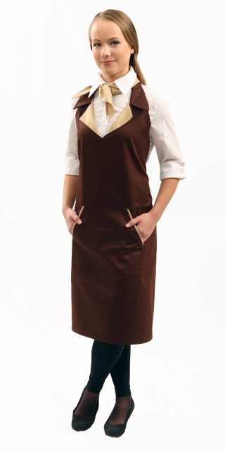 Priekšauts ar žaketes tipa apkakli, šokolādes brūns ar bēšu